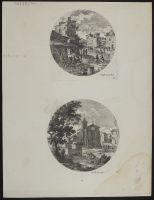 Townscape with figures by a river