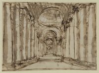 Architectural capriccio - interior of a colonnaded hall (recto)