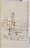 Sketch design for a fountain in a courtyard (recto)