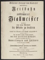 The New Method for Training Horses (La méthode nouvelle et Invention extraordinaire de dresser les chevaux), 1764 Nuremberg version
