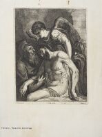 Dead Christ, supported by an angel, Joseph of Arimathea and the  grieving Virgin