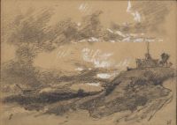 Hilly landscape with stormy sky and ?sea