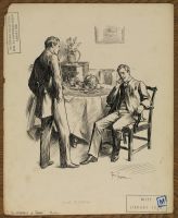 Illustration to 'The Entrance of Tobias - two men conversing  before a dinner table
