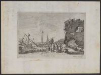 Ships in a bay with a ruin