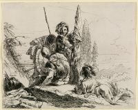 Soldiers and a youth in a landscape