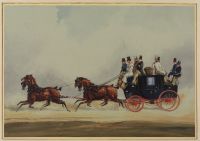 Passenger coach-and-four, travelling at a fast trot