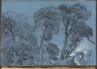 Gable of cottage and tall trees