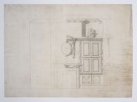 Design drawing for Lord Charlemont’s medal cabinet - section of chimney side of study, showing a scale elevation of the right half