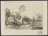 Landscape with figures riding in a horse and cart