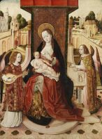 P.1947.LF.188 Triptych - Virgin and Child Enthroned (centre panel) with Saint Catherine (left panel) and Saint Lucy (right panel)