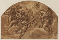 Angels and cherubs among clouds