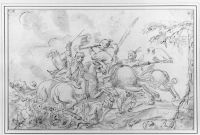 Horsemen and footsoldiers in combat