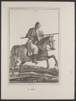 A man at arms of the 12th and 13th century, in the act of charging an enemy