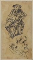 Studies of a seated man, full length, and a head of a bearded man
