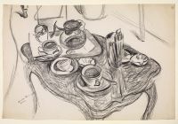 Table with tray and cups