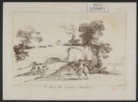 Landscape; a ruined bridge in the left middle distance on which  two figures are walking