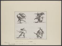 After Callot Gobbi Sheet of 4 Gobbi (hunchback with grill in  disguise as violin [l'homme raclant un gril en guise de violon],  the violin player [le joueur de violon], potbellied man with  tall hat [l'homme au ventre tomant et au hapeau trés élevé], the 