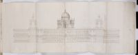Elevation of a large urban design project in Rome incorporating  a centrally planned church