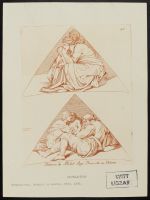 Two triangular compositions - man and a woman with a child