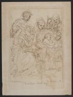 Sketches of holy family seated on the right