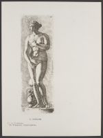 Profile view of standing female nude with fish Plate 49 from Signorum veterum icones, 100 plates plus  title-page, of etchings after classical sculpture, dedicated to  Johannes Wtenbogaard and Constantijn Huygens