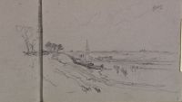 Panoramic landscape with church and bridge