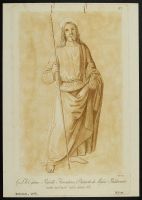 Saint holding a staff and a book
