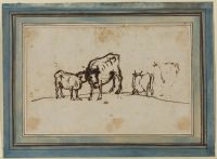 Two cows and a calf
