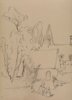 Buildings, trees and figures