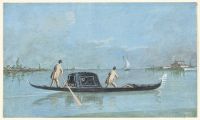 Lagoon of Venice with view of Isola San Lazzaro with a gondola in the foreground