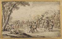 Peasants and cart moving along a road