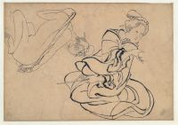 Two seated women, one drying herself with a towel