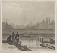 Evening atmosphere with sailors at the quay