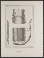Studies of armour and weaponry - breast plate, back plate, military trumpet and brass sword