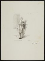 Standing female figure holding a cushion