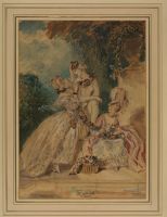 Two ladies adorning a statue