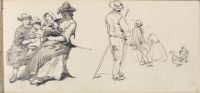 Figure studies of seated women, standing men and geese