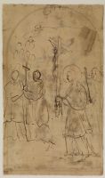 A monk carrying the image of the crucified Christ (recto)
