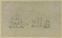Three sailing vessels at sea (recto)