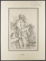 Standing old male figure in right profile with hat and long stick, from "Rustic Figures after Nature"