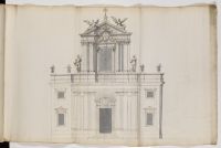 Front elevation of a basilican church in Rome displaying the  coat of arms of Pope Clement XI Albani (1700-1721), third view