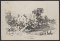 View of figures on a river bank