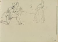 Scene from a play, two kneeling men and a woman