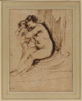 Nude woman, seated, embracing a child (formerly 'Venus seated, embracing Cupid')