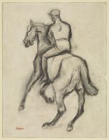 Jockey on horseback seen from behind