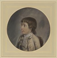 Portrait of boy, bust length, half turned to the viewer's left