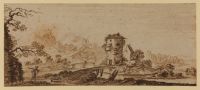 Landscape with river and footbridges