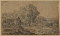 Landscape with cottages around a pond