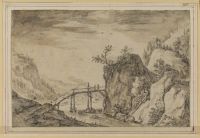 Rocky landscape with footbridge over a stream