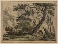 Wooded landscape with sheep